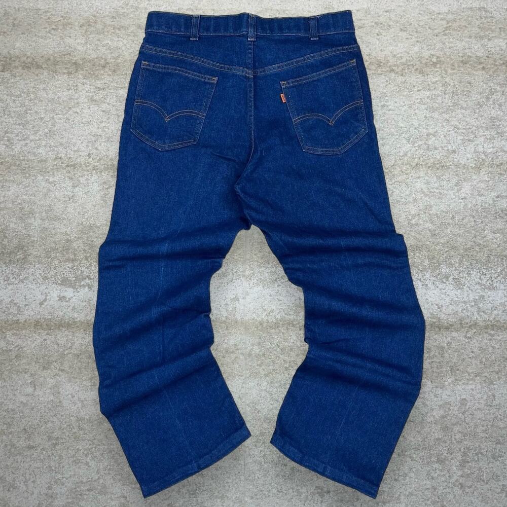 True Vintage 70s Orange Tab Levis Jeans 36x29 Relaxed Fit Dark Wash Made in USA